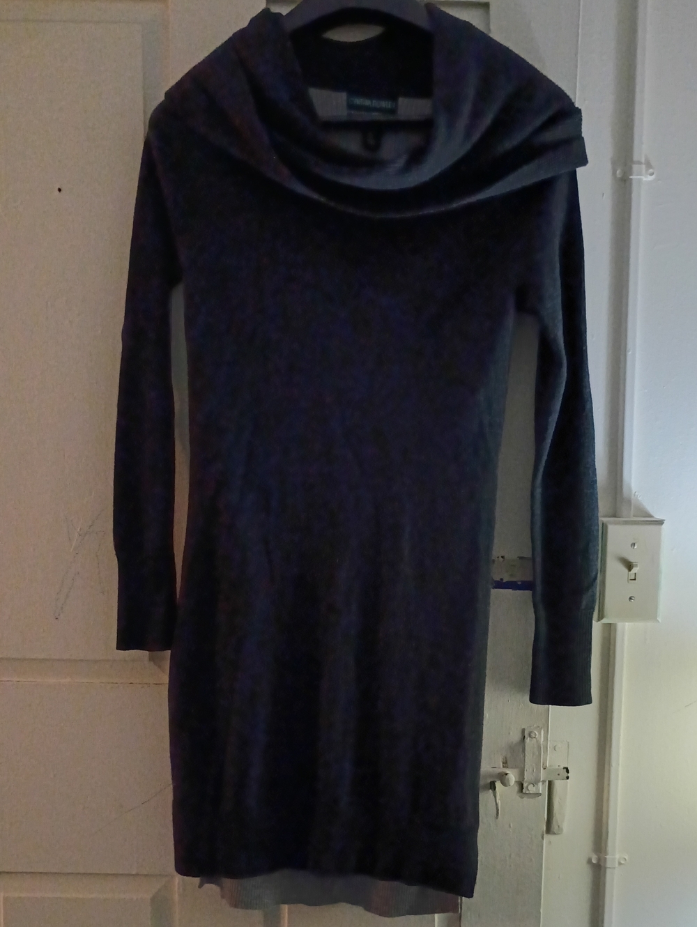 Cynthia Rowley Black Long Sleeve Cowl Neck Wool Dress
